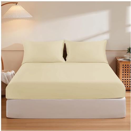 GC GAVENO CAVAILIA Superweiches Spannbettlaken für King-Size-Bett, 25 cm, elastische Tasche, lichtbeständig, kuschelige Bettwäsche und Leinen, cremefarben, 708360