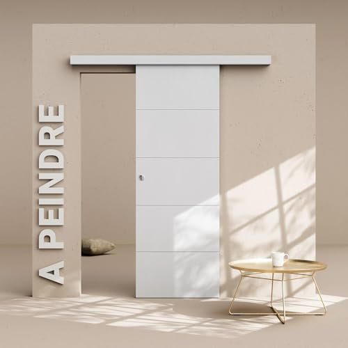 Porte Coulissante avec Rail - Prépeinte Ligne 73 cm - Sans butée
