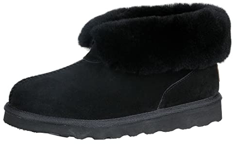 PAMIR Stivali da donna in vera pelle scamosciata e scarpe da casa - finiture in pelle di pecora, memory foam, stivaletti alla caviglia per interni/esterni, nero, 40 EU