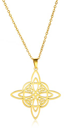 UNIFT Collier Nœud de Sorcière pour Femme en Acier Inoxydable Pendentif Nœud Celtique Irlandais à 4 Pointes Charme Mode Bijou Magique Cadeau (Doré 2)