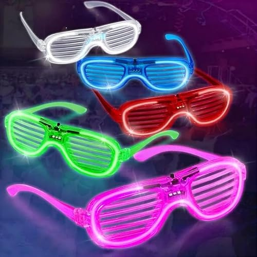 LED Neon Bulk Party Glasses – Graduation Gifts/Party Light Up Flashing Glow Glasses for Kids Adults 80s 90s Discos Party Birthday & Rave, Shutter Shades Glasses for Disco, Festival, Club (5 Pack)