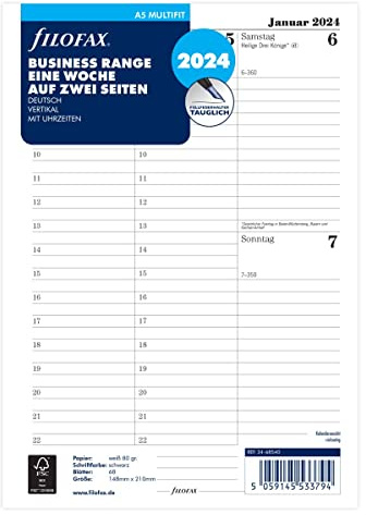 FILOFAX Inserto per calendario A5 Multi 1 settimana su 2 pagine (tedesco)2024
