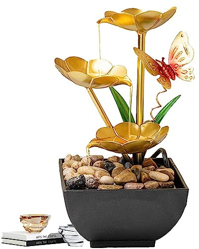 Tuzsocr Fontaine d’Intérieur Nature,Fontaine de Table Cascade,Ornements d'eau Courante de Fontaine,Son d'eau apaisant et Relaxant,pour la Décoration de la Maison,L'ameublement de Bureau,Salon(Style 3)