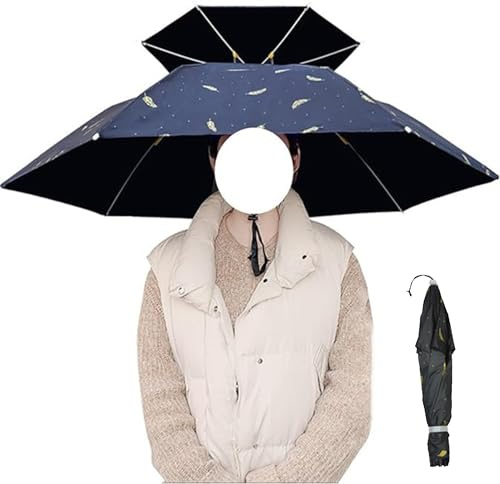 SUQ testa antivento ombrello cappello, protezione solare ombrello da pesca ombrellos, 95cm copricapo ombrellos testa cappelli, ombrello Handfree esterno, protezione pieghevole umbrella cappello (Nero)