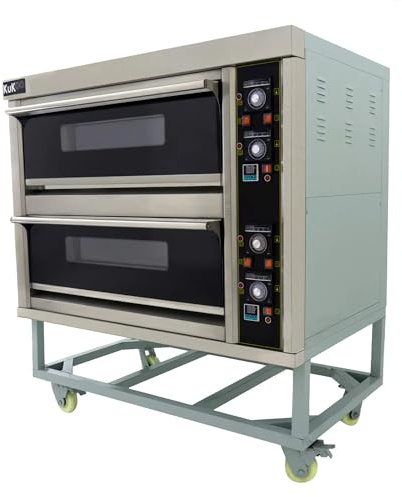 KuKoo Gastro Pizzaofen elektrisch 2 Etagen 400 °C Edelstahl Steinofen – Profi Gewerbe Pizza Backofen, für 12 Pizzen Ø25 cm, mit Timer, Backblechen, Feuerstein und Pizzaschaufel