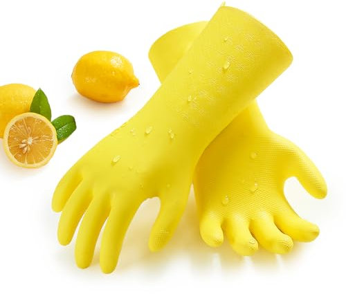 Vgo... Gants de Travail Double Couche, en TPE de Qualité Alimentaire, Résistants -10~100℃, Extra Durable, pour l'Entretien Ménager et le Nettoyage Industriel(TP1117,Jaune,M,1 paire)