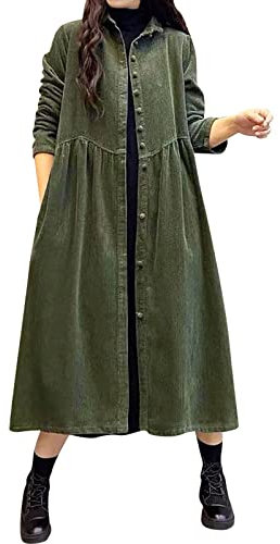 LOIJMK Damen Kleider Elegant - Cord Blusenkleid, Bequem Funky Cordkleid für Alltag Mode Langarm Elegantes Hemdblusenkleid Bluse Tunika Midikleid