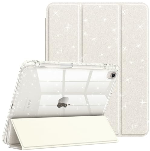 Fintie Glitzer Hülle für iPad Air 11 Zoll (M4/M3/M2, 2026/2025/2024), iPad Air 5./4. Gen (2022/2020) 10,9, dünne stoßfeste Schutzhülle mit Stifthalter, glänzend durchsichtiger Rückseite, Starlight