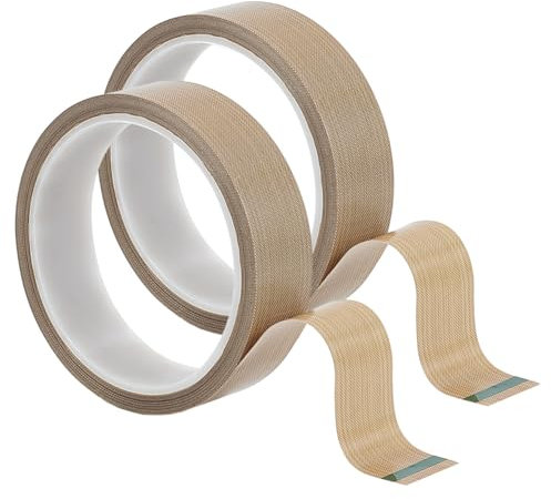 BENECREAT 2 rolos de fita adesiva PTFE de 25 mm x 10 m de fita de tecido revestida de PTFE, fita de PTFE de alta temperatura para máquinas de embalagem a vácuo, madeira, móveis, 0,18 mm de
