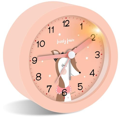 Ayybboo Wecker Kinder Ohne Ticken mit Snooze und Nachtlicht,Kinderwecker Batteriebetrieben Lernwecker für Jungen und Mädchen,Quarz Analog Wecker für Kinder (Rosa)