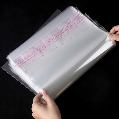 QISF Lot de 100 pochettes transparentes en cellophane A3 - 30,5 x 40,6 cm - Pour œuvres d'art A3, photos, cartes, impressions solides et fines, transparentes - 30,5 x 40,6 cm