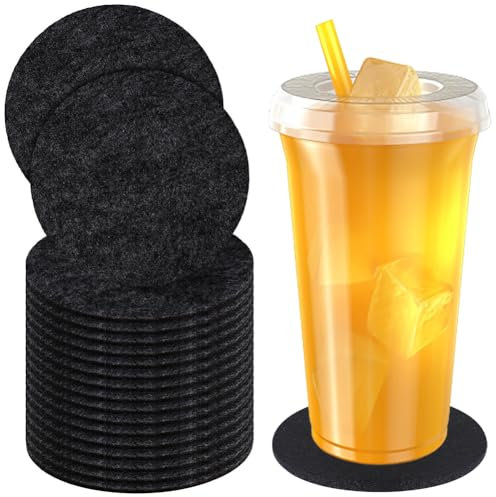 NIEEKRUN 40 Stück Filzuntersetzer Rund, 10cm, Schwarz: Glasuntersetzer, Tischuntersetzer, Getränkeuntersetzer, Filz, Rund, für Tassen, Becher, Tische