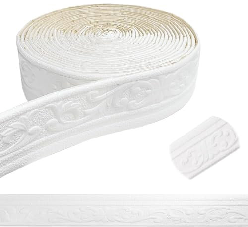Hengrongshen Bordüre Selbstklebend Weiß 20m x 8cm x 5mm Selbstklebende Bordure,Wandbordüre Tapetenbordüre Selbstklebend Wasserdicht Bordüre 3D,Fliesen Bordüre Roll Border Trims für Decken Dekoration