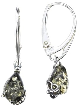 Boucles d'oreilles en ambre vert élégantes et en argent sterling 925/000 de Artisana-Schmuck, Länge 3cm, Breite 0,7 cm, Argent sterling argent sterling Ambre de la Baltique, Ambre