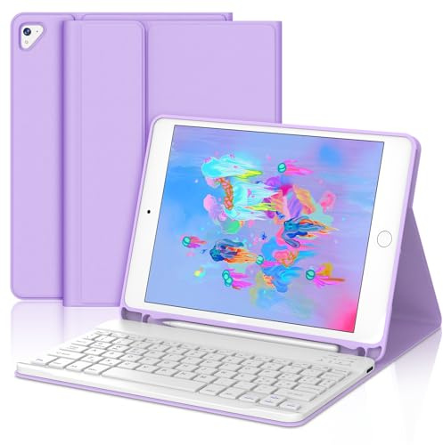 JADEMALL Custodia Tastiera per iPad 9.7, iPad 6a/5a Generazione 2018/2017, iPad Air 2/1, Pro 9.7, Italiano QWERTY Tastiera Bluetooth Magnetica Staccabile per 9.7 Pollici, Viola Chiaro