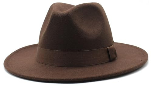 AZIDWERYQ Chapeau Fedora, Fedora Classique à Large Bord, Chapeaux Trilby café pour Hommes à Large Bord