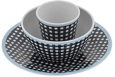 Ensemble de vaisselle à motif de grille bleu foncé, assiette à salade, bol, tasse, vaisselle de cuisine pour la maison, Restaurant, mélamine 3 pièces