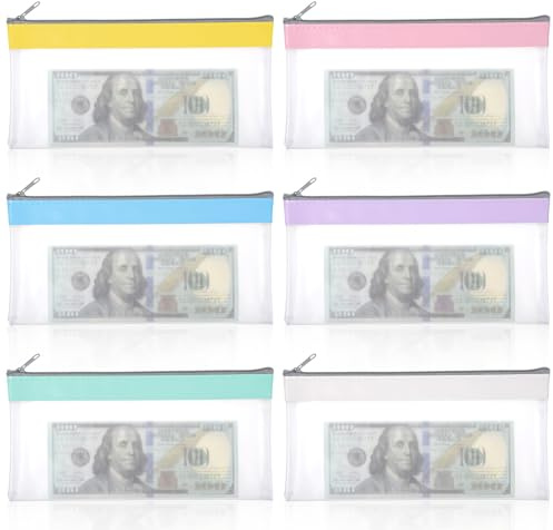 Qianyu 6er Pack Transparente Geldtaschen mit Reißverschluss Bargeldumschläge Schecketui Banktasche Mehrzweck-Geldbeutel Reise-Geldbeutel Geldorganisator Bankeinzahlungsbeutel Münzbeutel für Büro Schul
