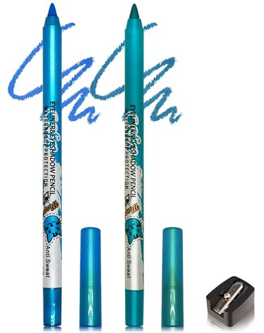 Glitzer Metallic Gel Eyeliner, 2Pcs Blau Seidiger Cremige Eye Liner, Langlebig Wasserfest Wischfest, Schnelltrocknung, Hochpigmentierter Sharpenable Eyeliner Lidschatten Stift Makeup für Cosplay Party