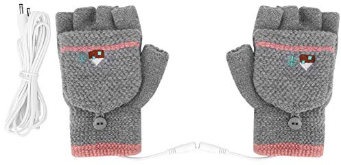 Gants Chauffants Électriques USB pour Femmes, Gants Thermiques Rechargeables pour Hiver, Gants à Doigts Mi - Longs avec Pads Infrarouges Lointains, Tissu en Laine Douce pour Dactyl (Femelle GS91)