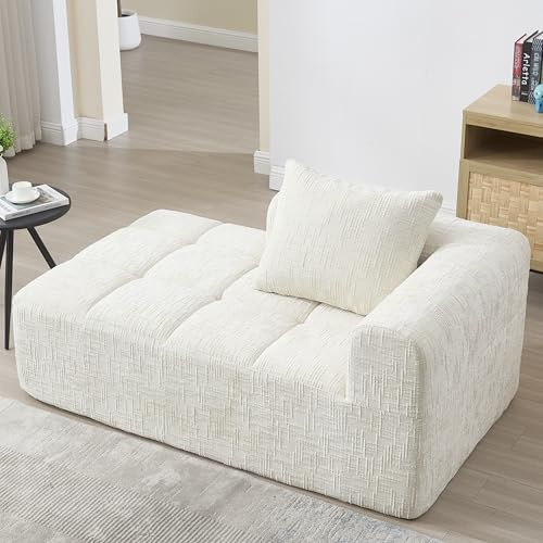 HaoChrymec Chaise-Longue in Chenille, Comoda con Cuscino Integrato e Tasche Laterali per Telefono e Telecomando, Relax Ergonomico, Soggiorno e Camera da Letto, Beige, 158x90x60cm