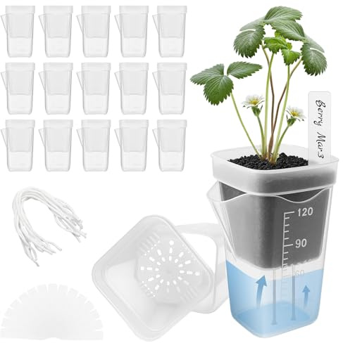 Vozoor 15 Confezione Vaso Autoirrigante 9cm con Serbatoio di Acqua Trasparente e Etichette Vasi Autoirriganti per Tutte le Piante D'appartamento Piante Grasse