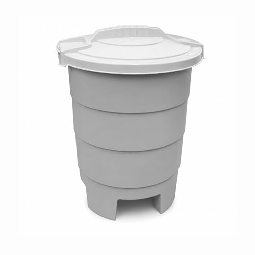 PALUPLUS Bidone Porta Rifiuti da 50 Litri di colore Grigio Chiaro, Misura 46,3x56,5 cm, Chiusura Coperchio con Rotazione, Pattumiera da Esterno, Secchio per Foglie e Rifiuti da Giardino -9137C -3,5