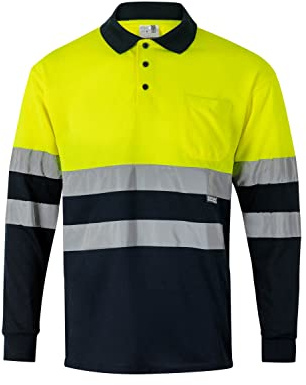 Velilla 175; Polo Bicolor Manga Larga; Color Azul Marino y Amarillo Flúor, Talla XL