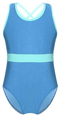 TiaoBug Mädchen Ballettanzug Ballett Trikot Kinder Leotard Sport Body Elastischer Turnanzug ärmellos Gymnastikanzug Tanz-Body Top T-Shirt gr.98-164 Türkis 152-164