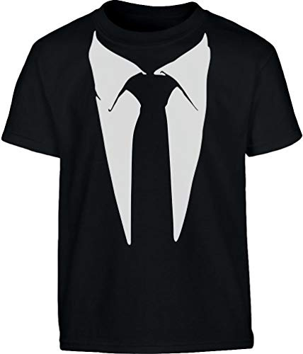 Shirtgeil Completo Smoking con Cravatta Stampato Maglietta per Bambini e Ragazzi 9-10 Anni Nero