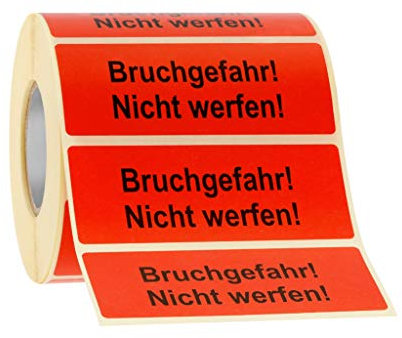 Etiketten Aufkleber Bruchgefahr! Nicht werfen! rot 1000 Stück 90x35mm Warnetikett auf Rolle 593107