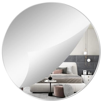 TSKDKIT 40cm Wandspiegel Rund Selbstklebender Glasspiegel HD Dekorative Wandspiegel Rahmenlos Spiegel Groß für Gäste WC, Badzimmer, Ankleidezimmer, Wohnzimmer etc