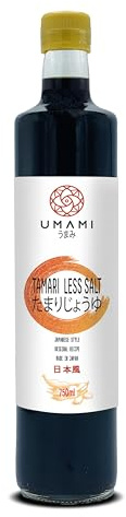 Umami Sauce Soja Moins de Sel 750ml - Allégée en Sodium - Fermentation Artisanale en Fûts Kioke - Fabriquée au Japon - Idéale pour Sushi, Cuisine Asiatique et Régimes Pauvres en Sel