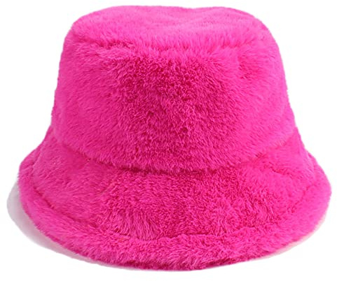 Umeepar Winter Faux Fur Bucket Hat Fluffy Warm Hat for Women Men (B Rose)