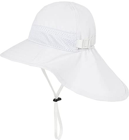 Durio Sonnenhut Baby Sonnenhut Kinder mit Nackenschutz Verstellbarer Faltbare Sommerhut Hut Atmungsaktiv UV-Schutz Weiß 2-6Jahre (Tag Size M)