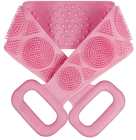 URAQT Spazzola Bagno Schiena, Spazzola da Bagno in Silicone Scrubber per la Schiena da 70cm, Scrubber Esfoliante Spazzola Posteriore Doccia per Uomini e Donne, Spazzola Corpo Silicone, Rosa