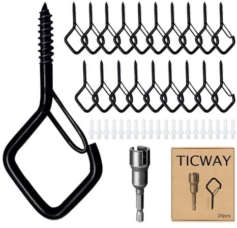 Ticway 20 Stück Edelstahl Schraubhaken, Haken Zum Schrauben mit Sicherung, Wandhaken, Deckenhaken, Schraubhaken Schwarz Kann für Pflanzen, Blumentöpfe, Dekorative Lichter und Tassen Verwendet Werden