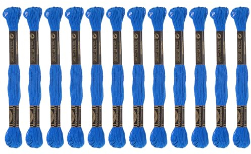 sourcing map 12 trådar broderigarn à 8 m lång bomullstråd för broderiprojekt armband pyssel broderi korsstygn virkning (blå)