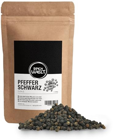 Spicy Welt Poivre Noir Entier (250g) – Grains de Poivre Noir pour Moulin | Idéal Viande, Sauce, Marinade & Bouillon | Arôme Puissant | 100% Naturel, Sans Additifs