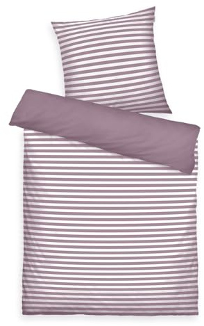 TOM TAILOR Renforcé-Bettwäsche, 80x80 cm + 155x220 cm, 100% Baumwolle/ Renforcé, mit Wendemotiv und farbigem Markenreißverschluss, MEDIUM STRIPES Lila, Weiß (Cozy Mauve & Crisp White)