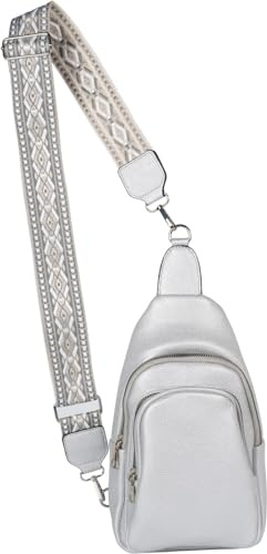 styleBREAKER Damen One Shoulder Rucksack, Geometrisch gemusterter Schultergurt, Einfarbige Crossbody Bag, Cityrucksack, Sling Bag 02012400, Farbe:Silber