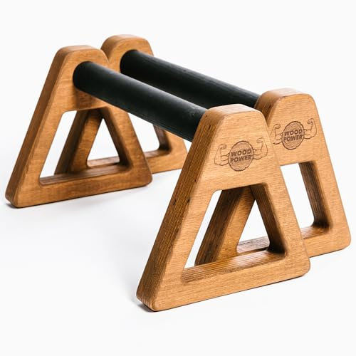 WOODPOWER® PowerBars Holz-Parallettes für Liegestütze, Liegestützgriffe Holz, Handstände, Yoga & Calisthenics, rutschfest, für Indoor & Outdoor, gelenkschonend, Körpergewichtstraining (XL, Brown)