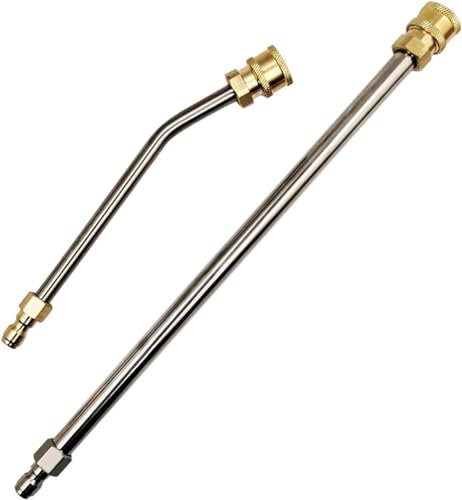 YUET 2Pcs Pressure Washer Extension Wand, Extension Lance (15.6/39.5cm) + 30°Curved Extension Rod (8.9/22.5cm), 1/4 Inch Quick Connect, Washer Elbow Rod Water Pumps Kit 4000 PSI