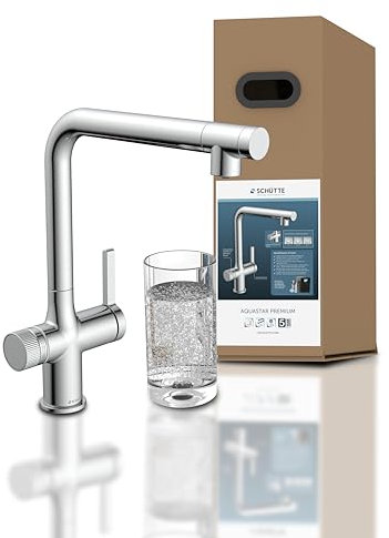 SCHÜTTE 99900 AQUASTAR PREMIUM Sprudelwasser-Spültischarmatur mit Kühl- und Filtersystem, 3 Wege Küchenarmatur, Osmose Wasserhahn, Küchenarmatur mit Wasserfilter gegen Kalkrückstände und Schwermetalle