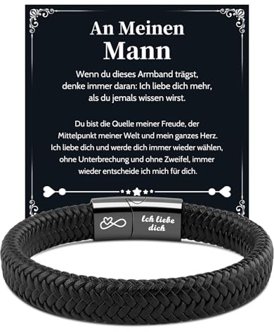 VU100 Ich Liebe Dich Geschenke für Männer, Valentinstag Jahrestag Geschenk für Ihn Lederarmband Herren mit Gravur An Meinen Mann Armband Geburtstag Weihnachten Liebes Geschenk für Ehemann Freund Ihn