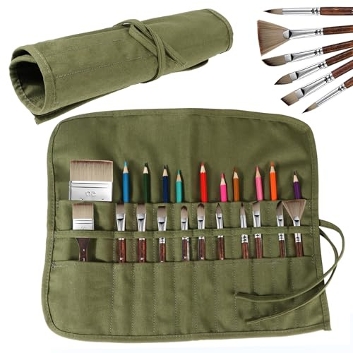 JSMTKJ Sac à Crayons en Toile Résistant avec Pochette à Pinceaux Artistique Multifonction – Étui de Transport Léger pour Aquarelle, Huile et Matériel de Peinture