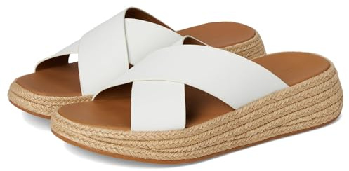 FitFlop Women's F-Mode Espadrille Leather Flatform Cross Slides Urban White 10 Medium