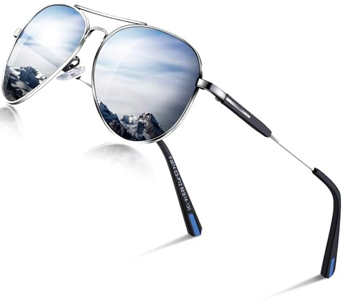 DADA-PRO Occhiali da sole Uomo Polarizzati Donna Pilota Nero Disegnatore Protezione UV Riflesso Specchiato Scuro per guida Escursionismo Corsa(Argento)