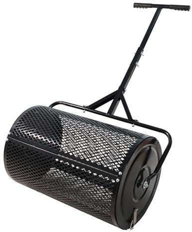 QLSABIA Esparcidor de abono ergonómico de Hierro Negro para distribución de turba, Semillas y mantillo (23,8 L)