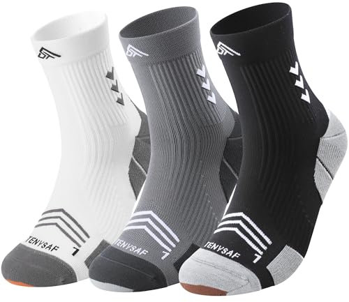 Lounwee Kompression Laufsocken Herren Damen: Anti-Blasen Kompressionssocken 3 Paar Sportsocken für Wandern Basketball Running